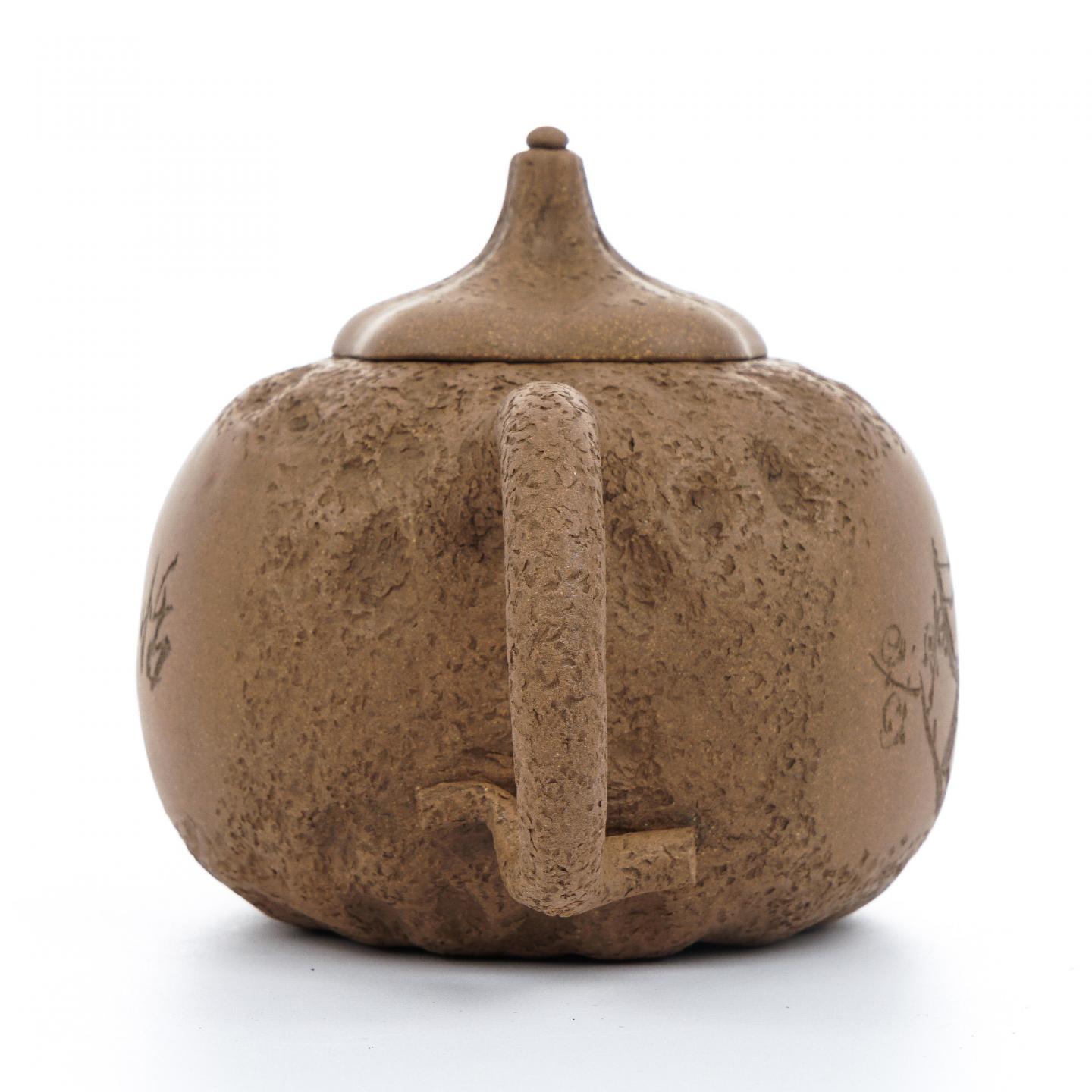 （长乐弘）【徐秀棠题字】刻梅供春壶 紫砂壶 当代 约420cc 约高103mm