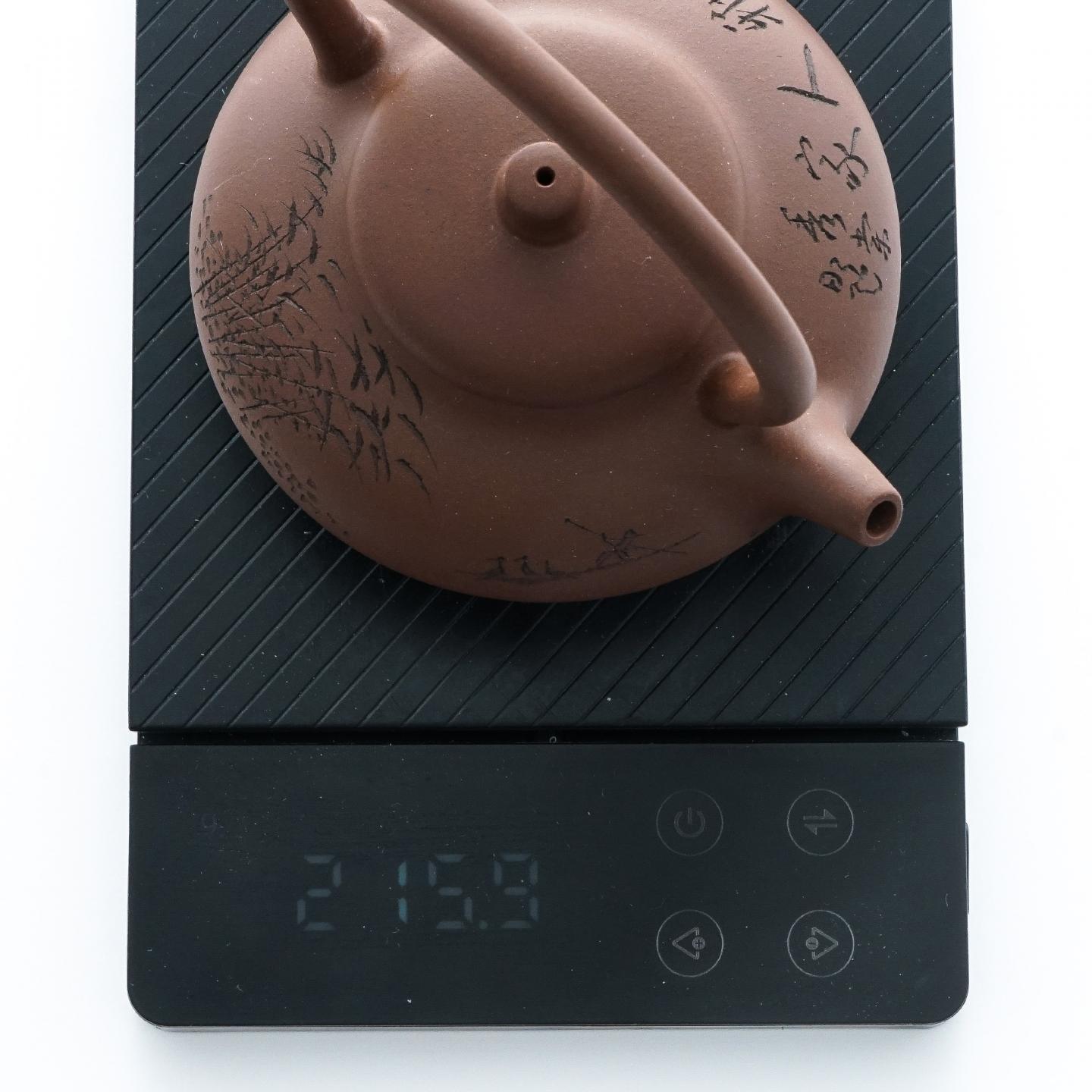 （长乐弘）【徐秀棠题字】合欢提梁壶 紫砂壶 当代 约250cc 约高73mm