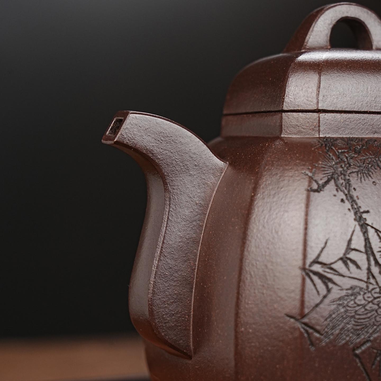 高俊 福临八方壶 紫砂壶 原矿百目老紫泥 约560cc