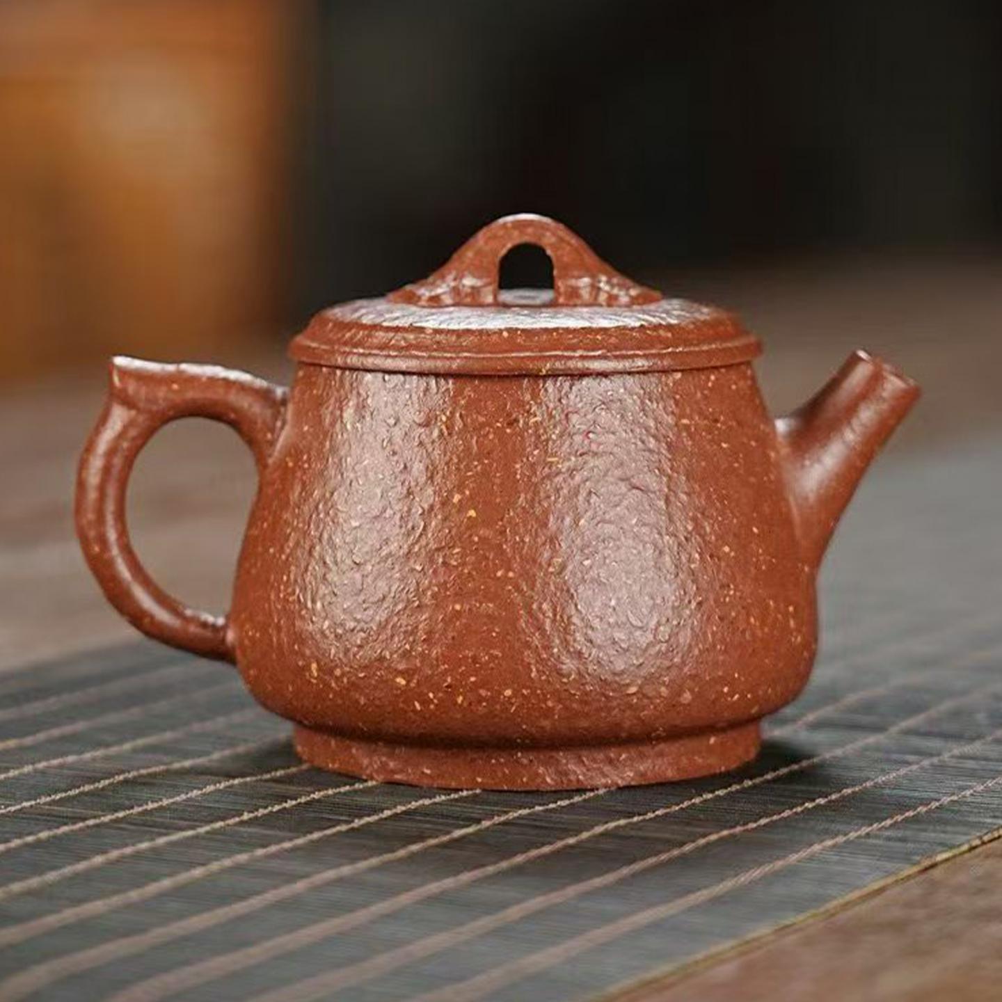 高俊 大口碗玉 紫砂壶 红降坡-八目粗砂 手工捶打 约230cc