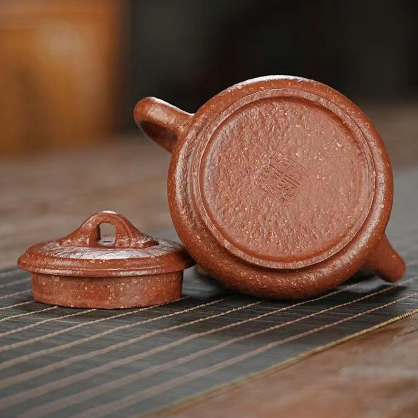 高俊 大口碗玉 紫砂壶 红降坡-八目粗砂 手工捶打 约230cc