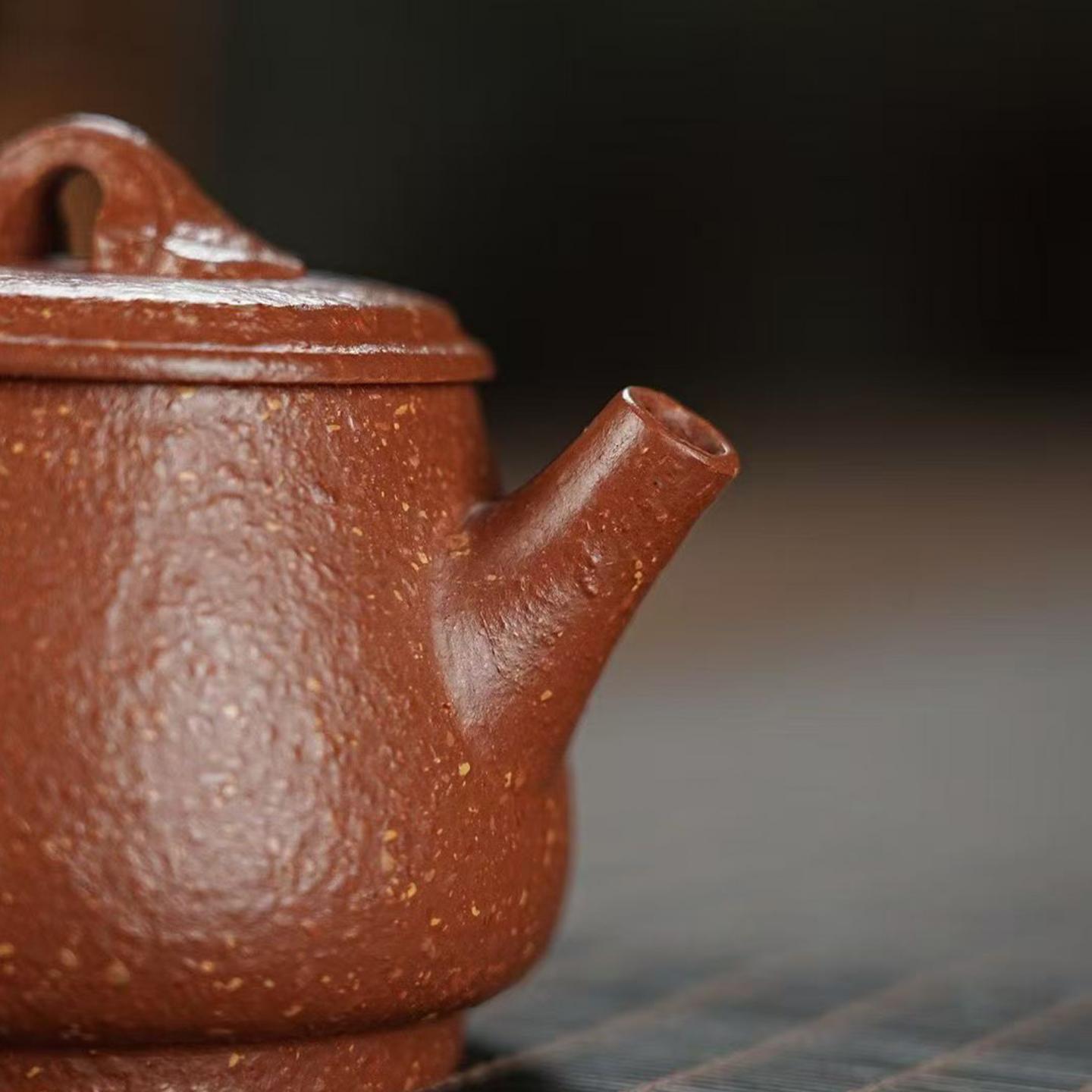 高俊 大口碗玉 紫砂壶 红降坡-八目粗砂 手工捶打 约230cc