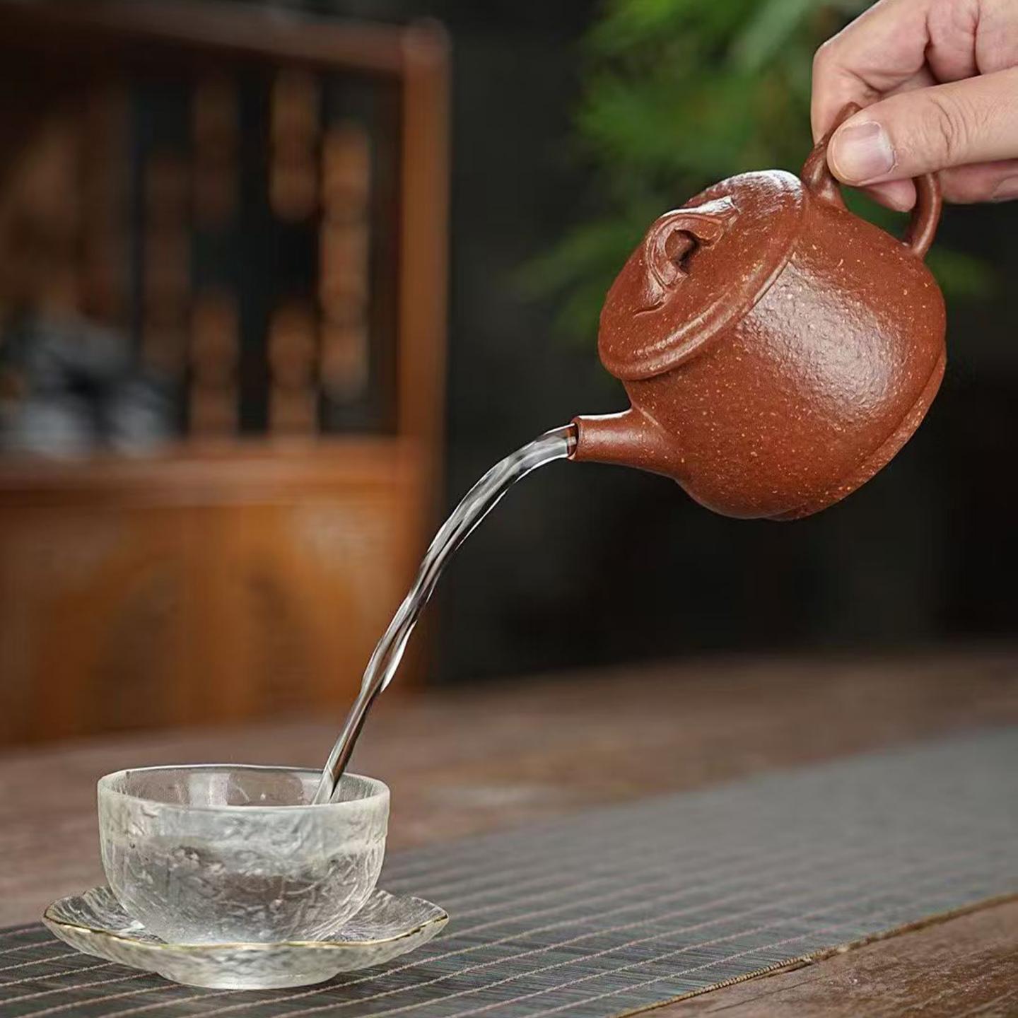 高俊 大口碗玉 紫砂壶 红降坡-八目粗砂 手工捶打 约230cc