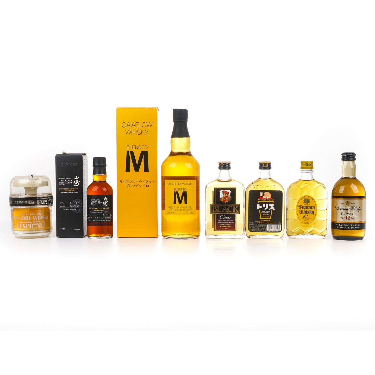 三得利 EXPO’70/角瓶/Classic/Royal 12年+山崎蒸溜所限定+静冈 M+Nikka Black 7瓶组