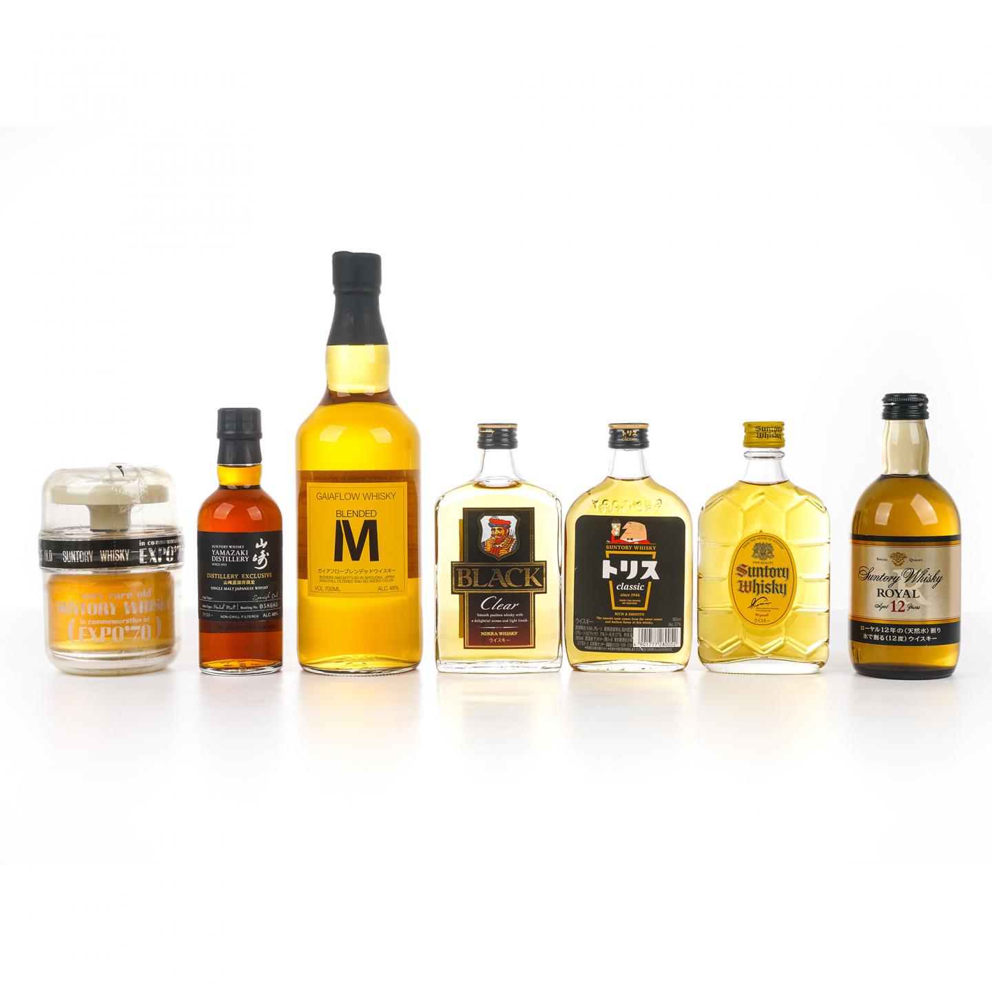 三得利 EXPO’70/角瓶/Classic/Royal 12年+山崎蒸溜所限定+静冈 M+Nikka Black 7瓶组