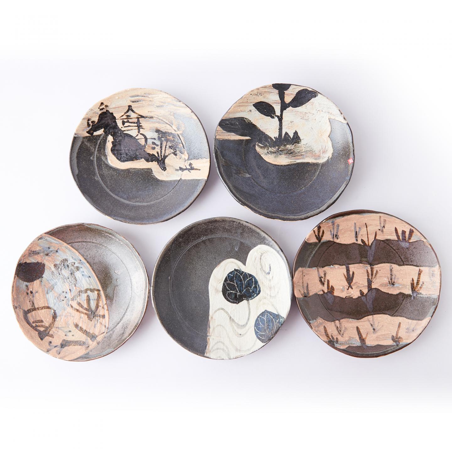 尾形乾山｜江户时期 手绘花草文丸皿 5客