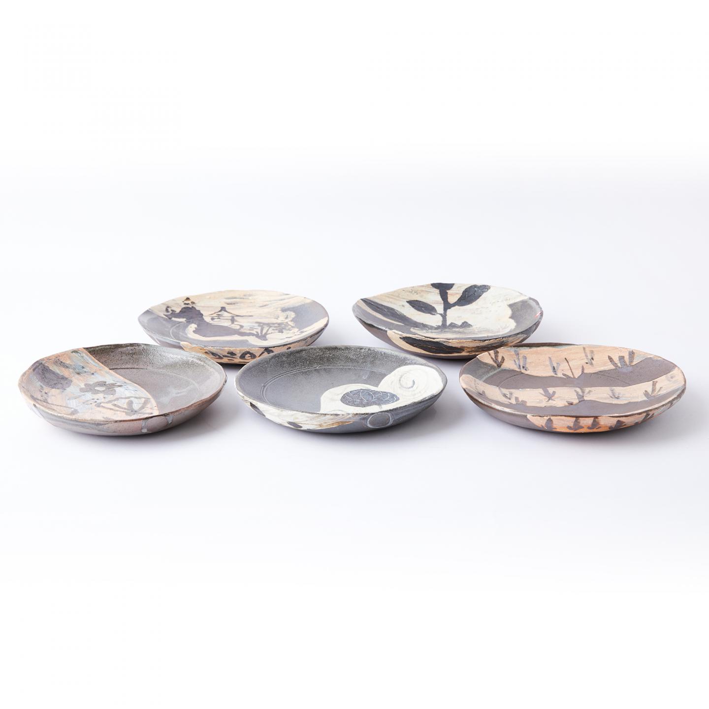 尾形乾山｜江户时期 手绘花草文丸皿 5客