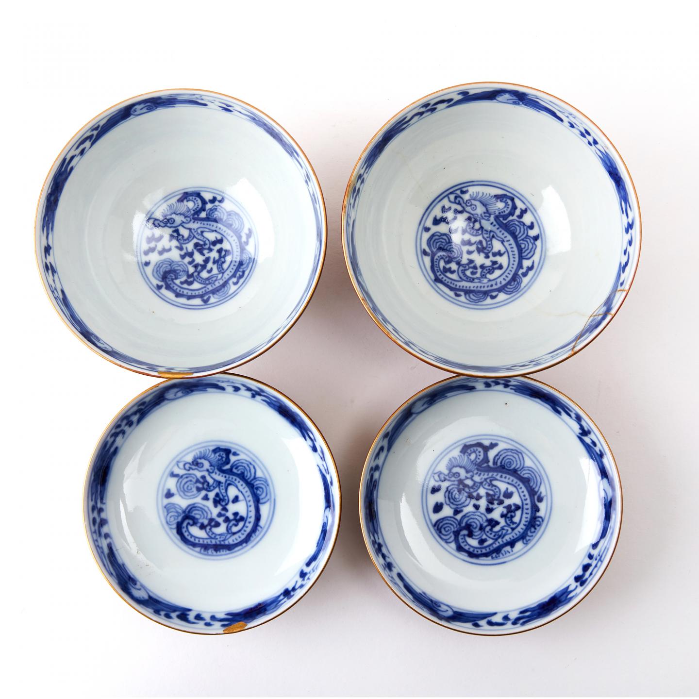 永乐善五郎｜明治时期 赤地满金绘内青花盖碗 两组