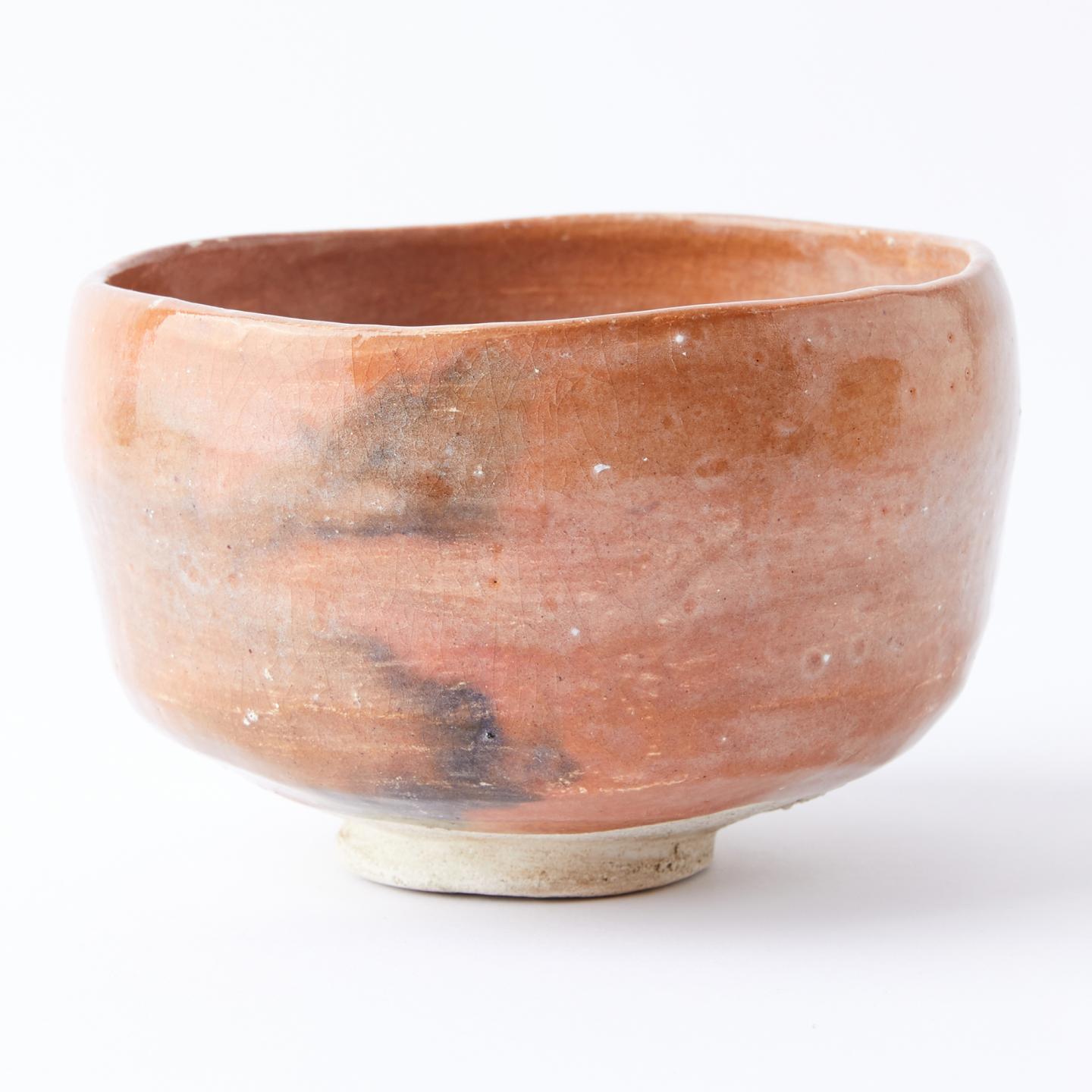 平安松乐｜昭和时期 低温烧风景画片满开片乐烧茶碗