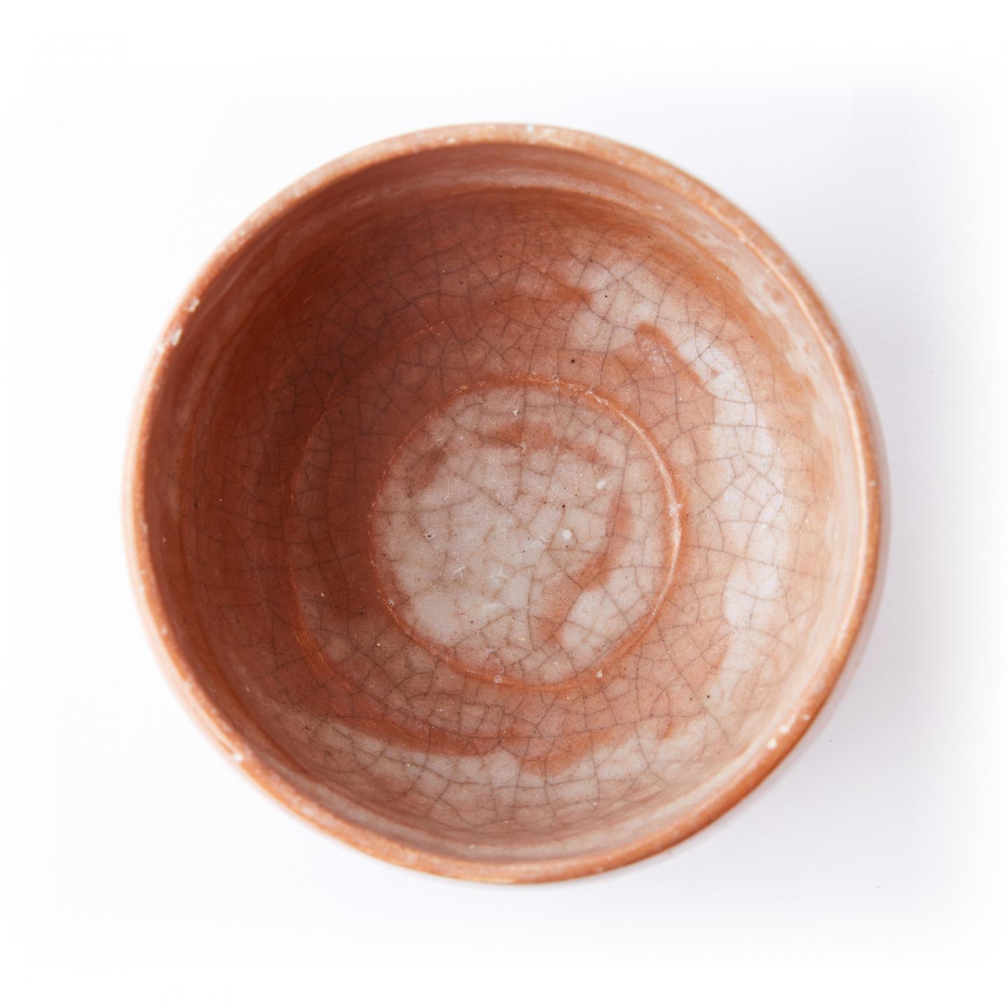 平安松乐｜昭和时期 低温烧风景画片满开片乐烧茶碗