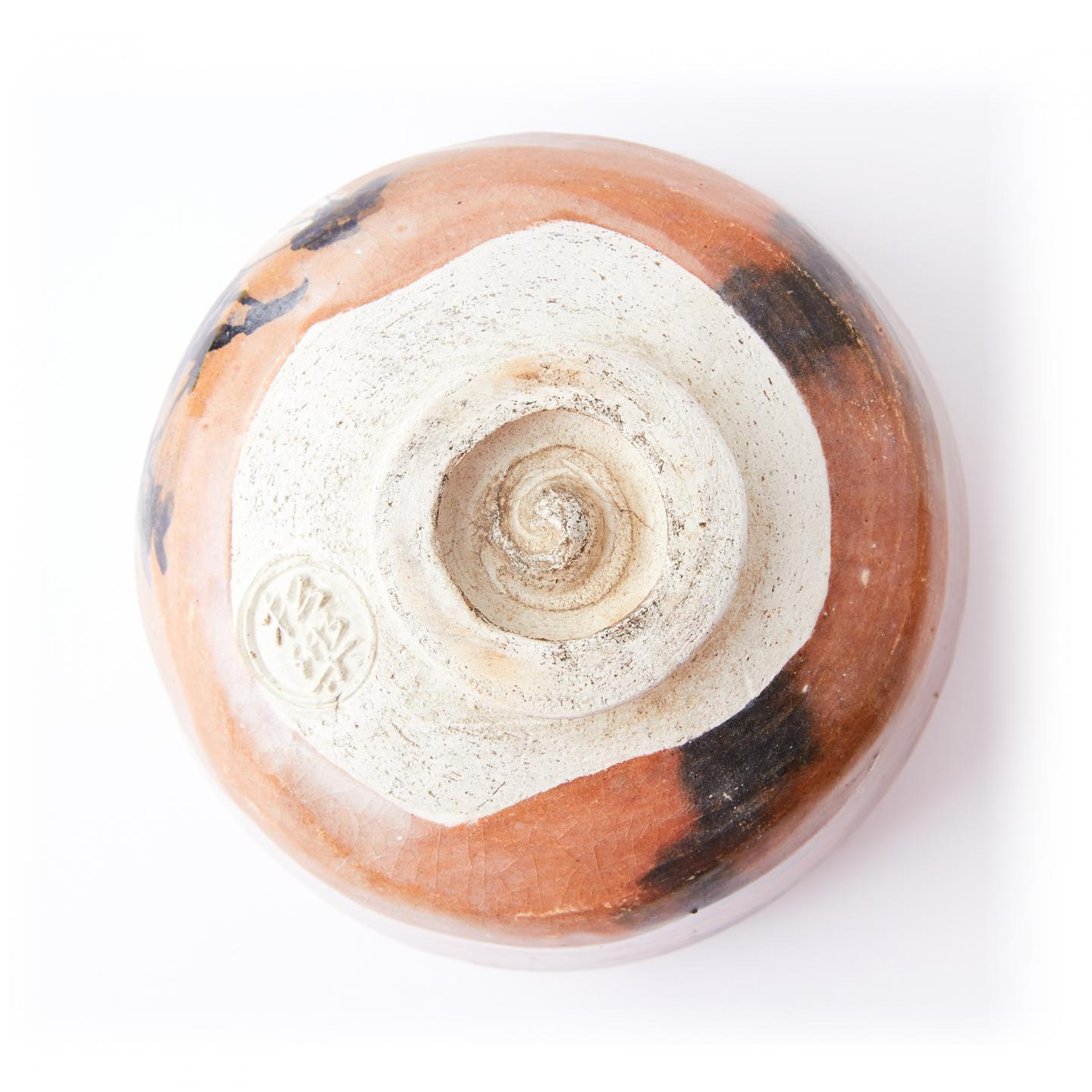 平安松乐｜昭和时期 低温烧风景画片满开片乐烧茶碗