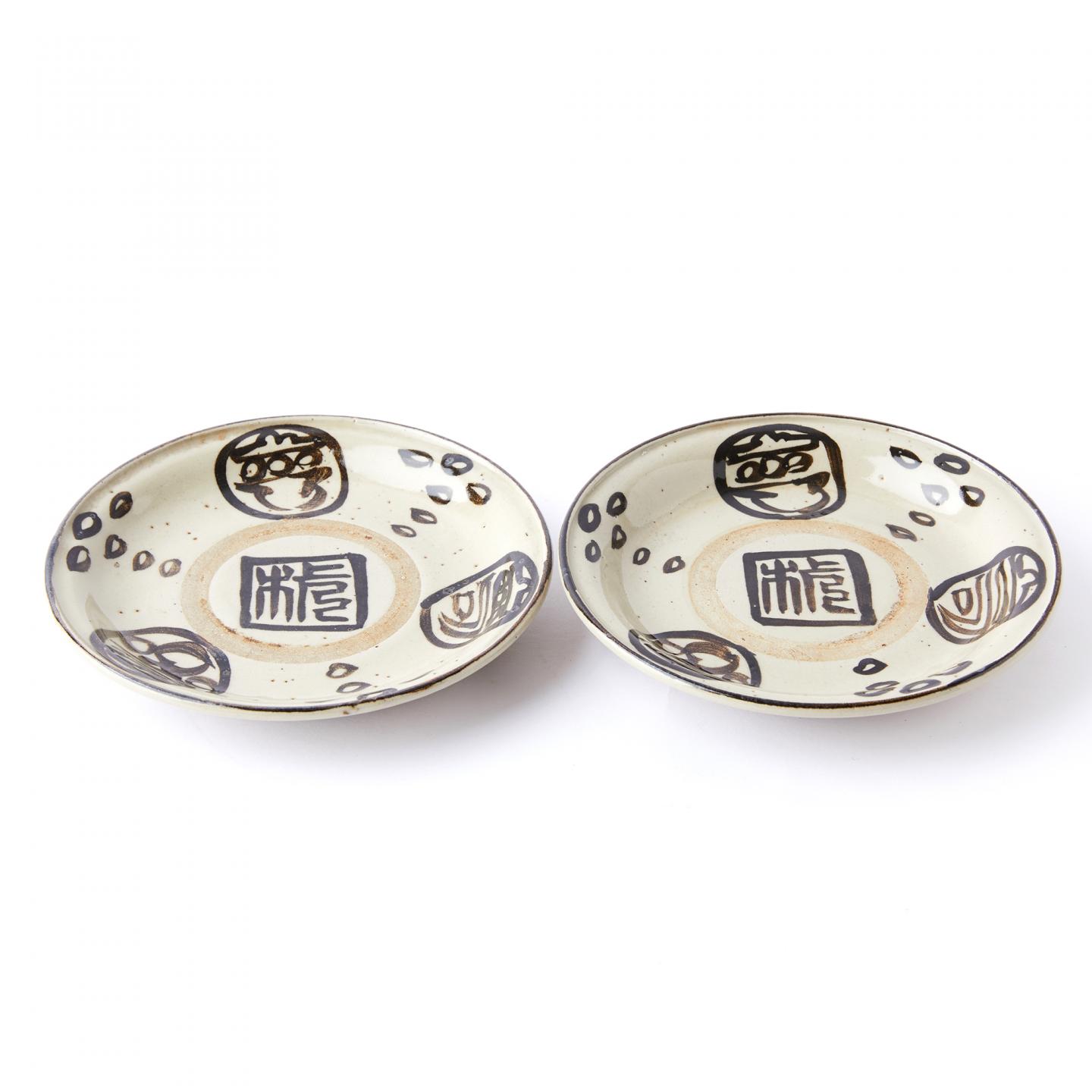 古犬山烧｜明治时期 纯手绘丸皿/壶承两客