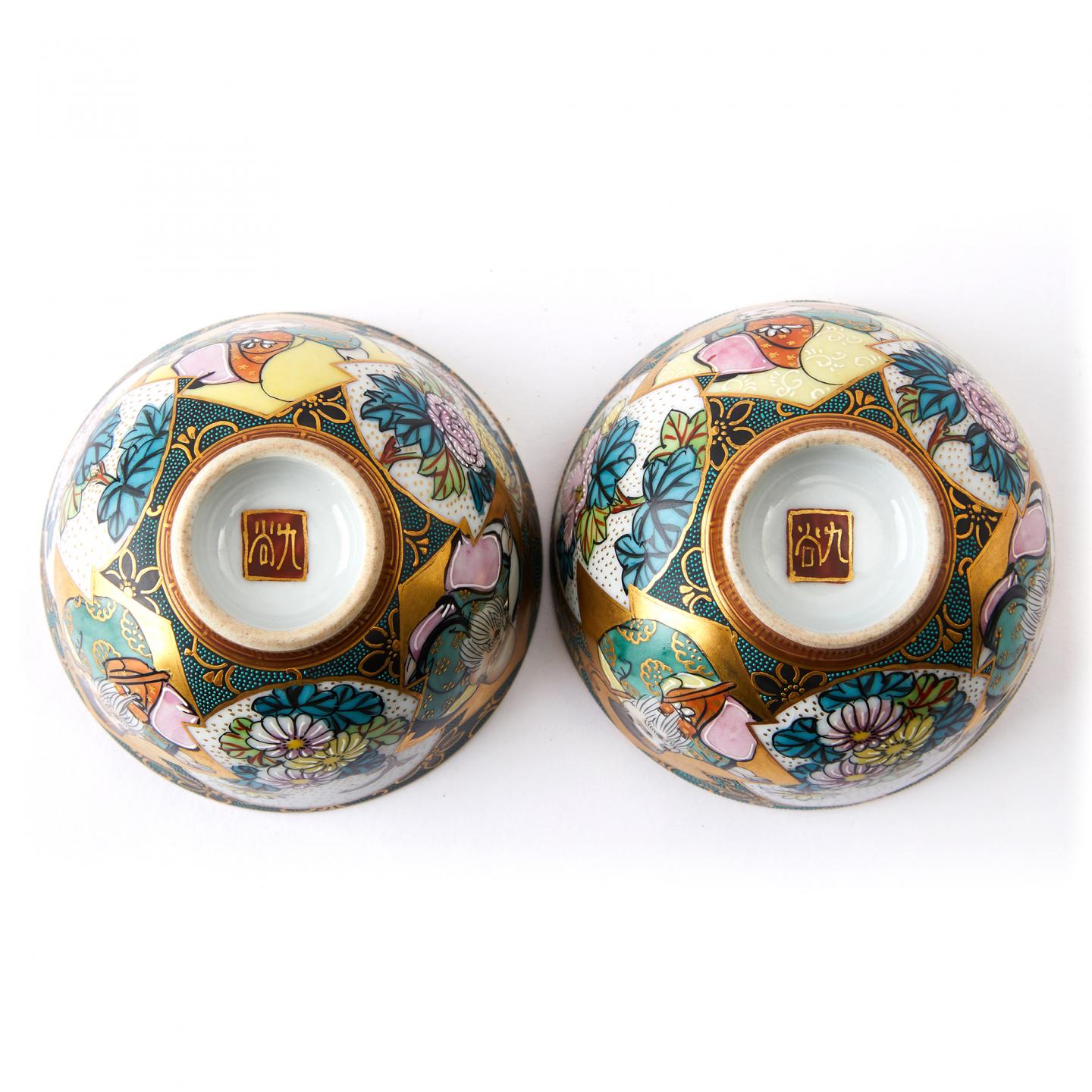 柴田博｜昭和-平成时期 福禄寿花卉九谷烧点青粒主人杯组