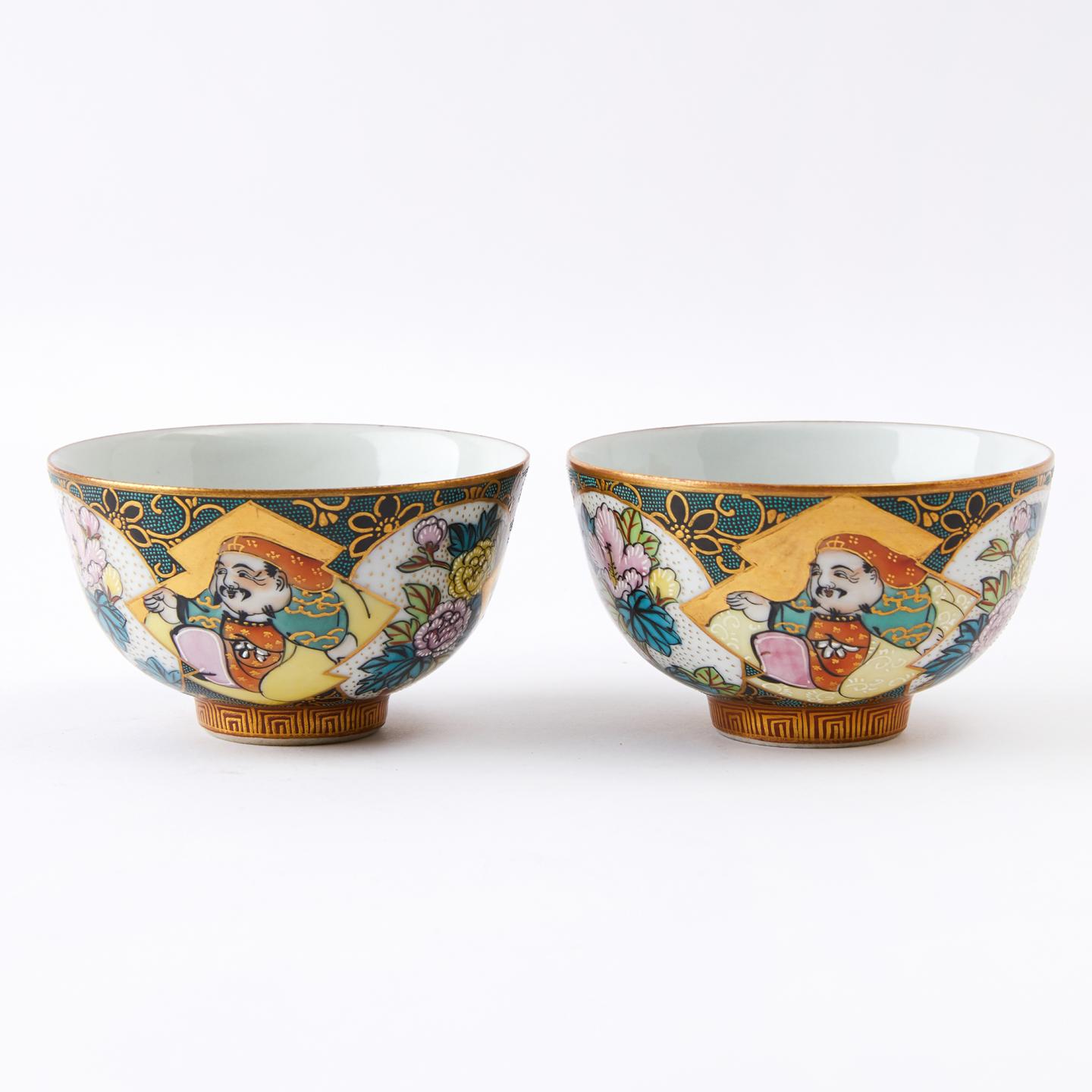 柴田博｜昭和-平成时期 福禄寿花卉九谷烧点青粒主人杯组