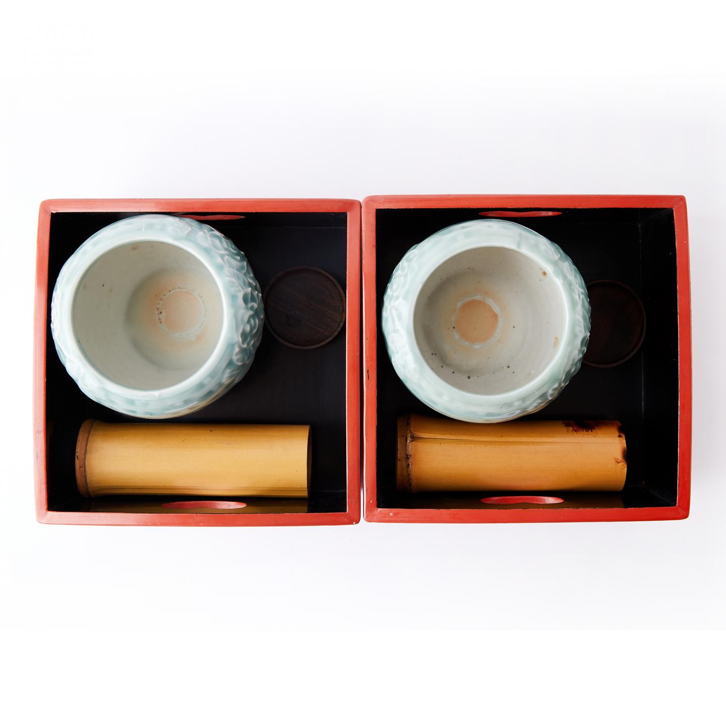 奈良荒井谨制｜昭和时期 根来涂大漆收纳盒、青瓷香炉组