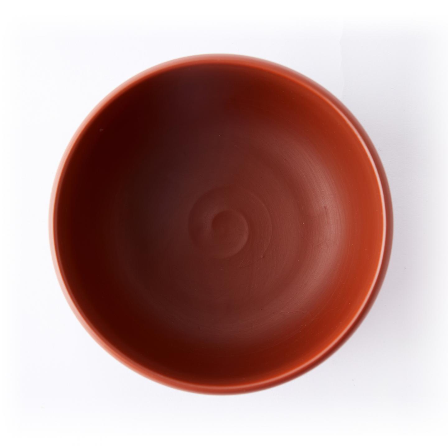 煌堂谨制｜昭和时期 常滑烧朱泥刻花开窗松树诗文茶碗