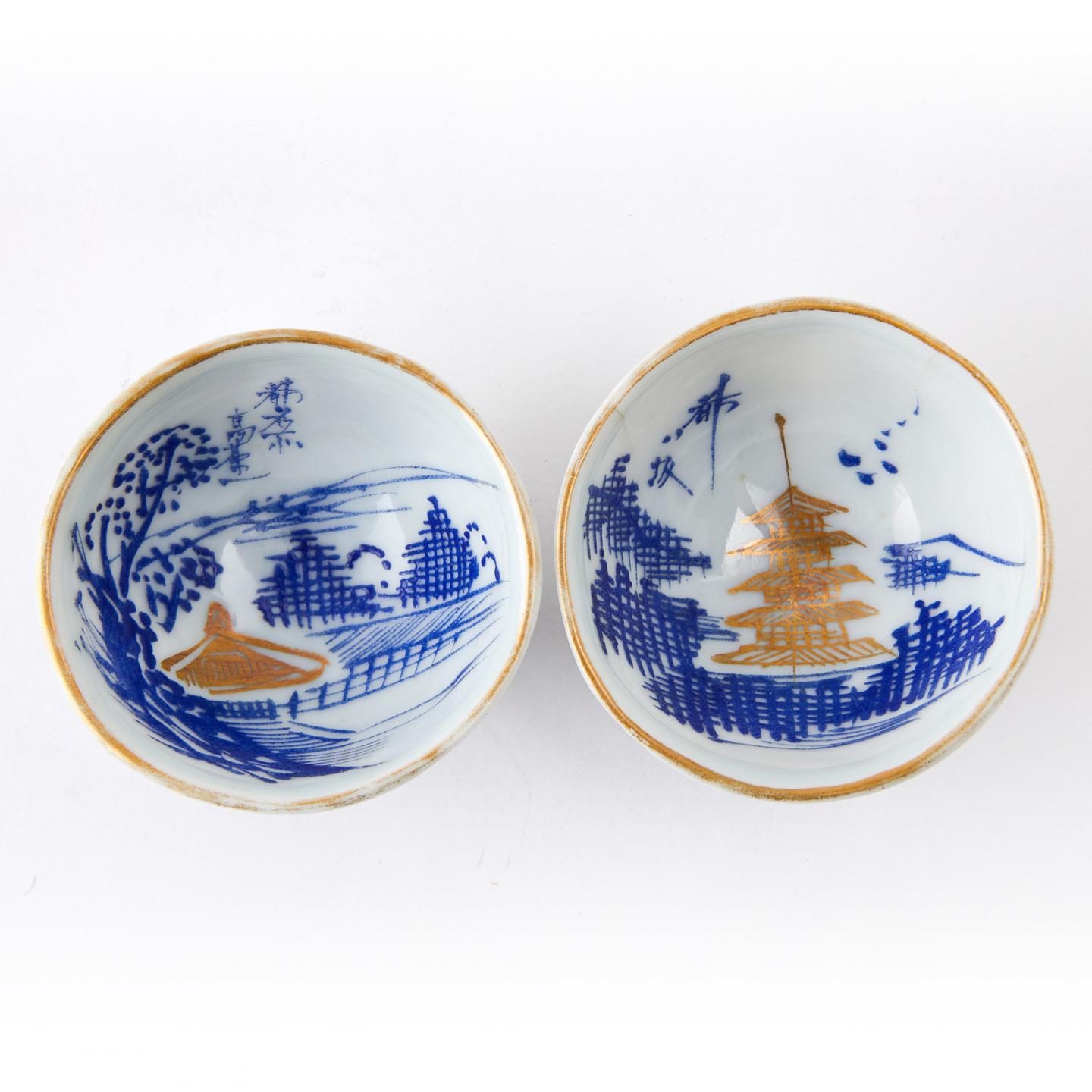 永乐善五郎｜明治时期 本手作满内绘“京都八坂”手捏主人杯一组