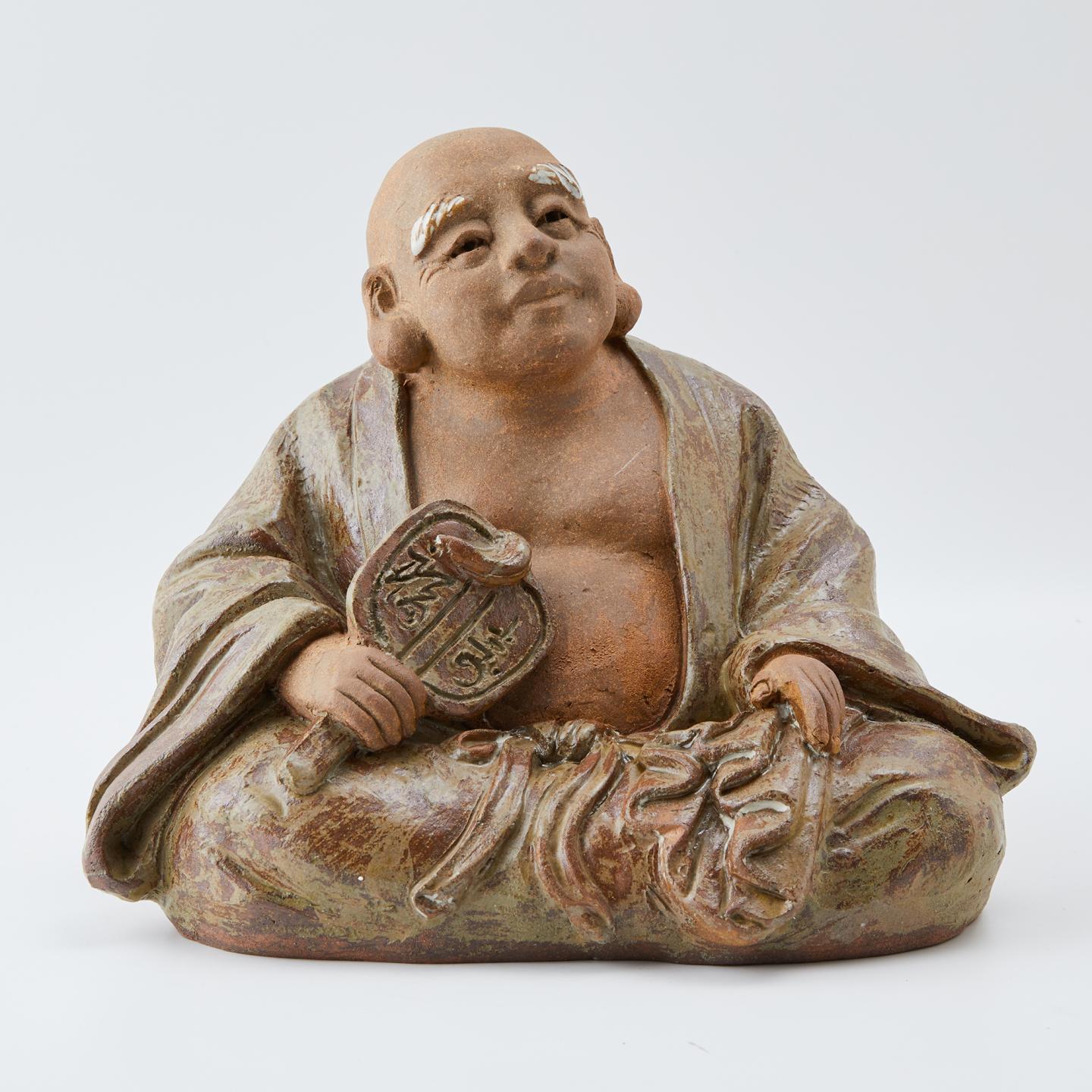 南部祥云｜昭和时期 本手作素胎布袋和尚置物