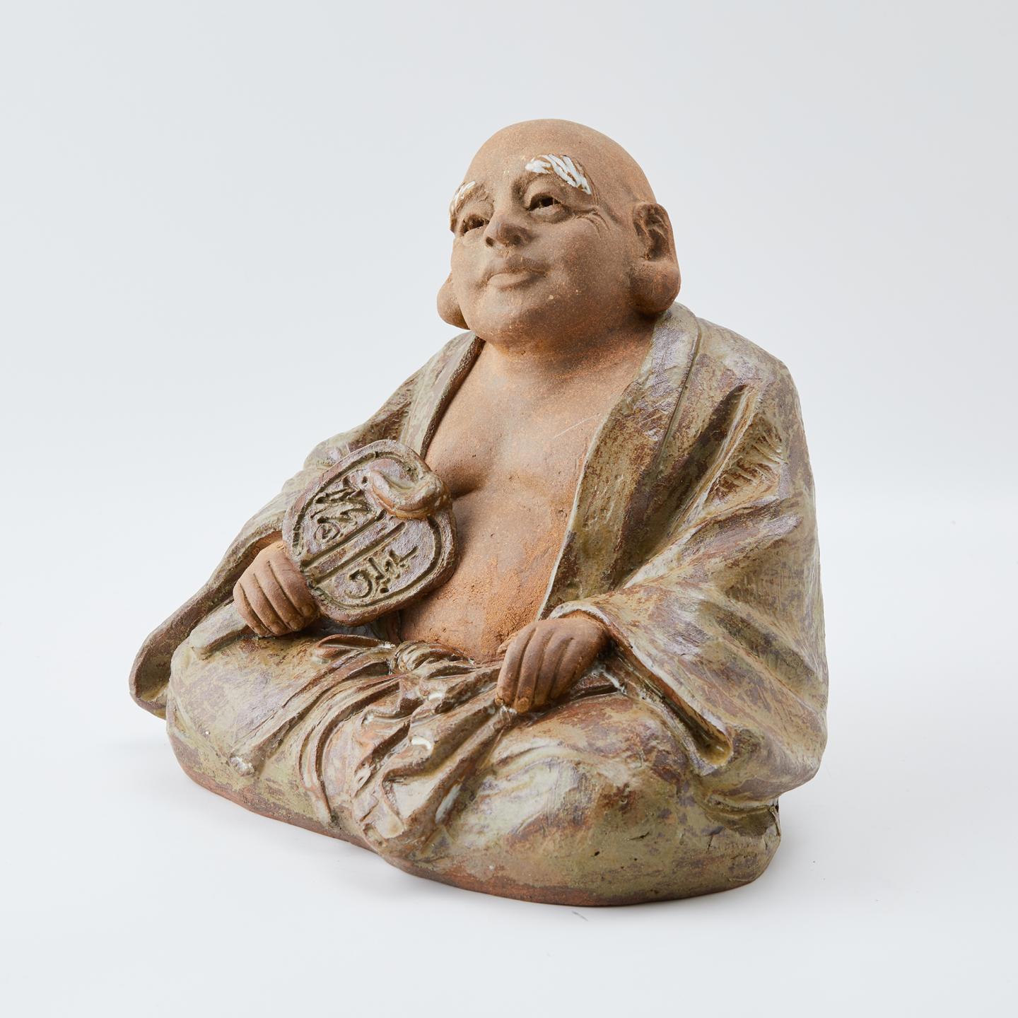 南部祥云｜昭和时期 本手作素胎布袋和尚置物