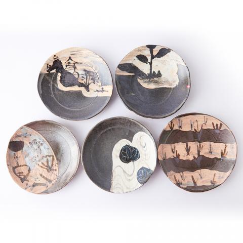 尾形乾山｜江户时期 手绘花草文丸皿 5客