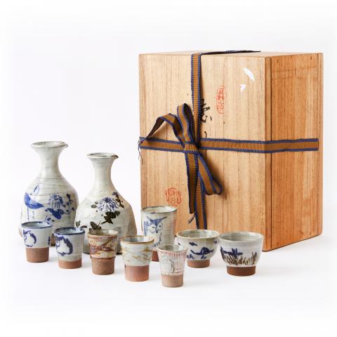 象堂作｜昭和时期 纯手绘真野山烧德利杯组（8杯）