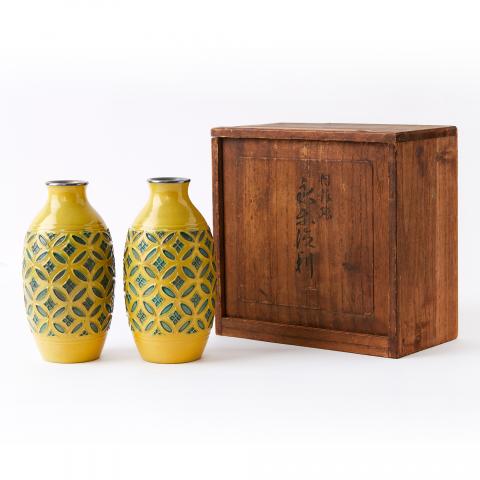 明治时期 内银张交趾釉开窗永乐德利组