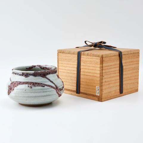 阿漕烧｜明治时期 红釉绘建水