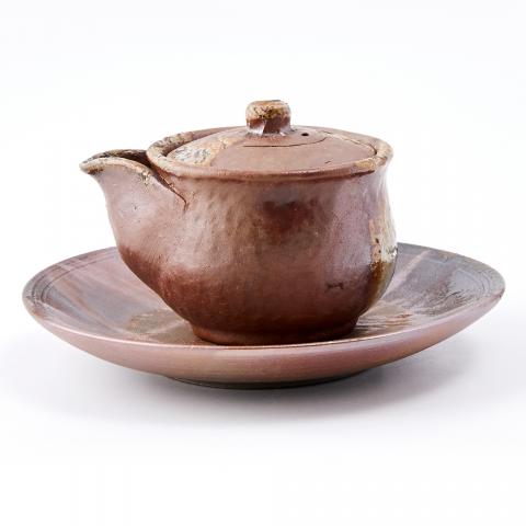 榊原芳山｜昭和时期 本手作胡麻落灰备前烧小尺寸宝瓶（配名家壶承 牧田博义作）