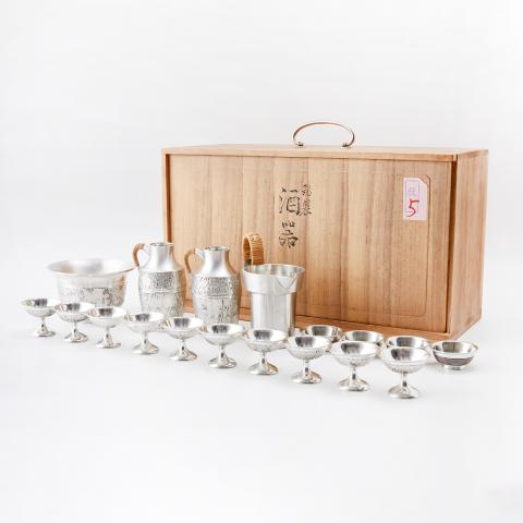 本锡锡半｜昭和时期 岩肌锤文锡制大套组