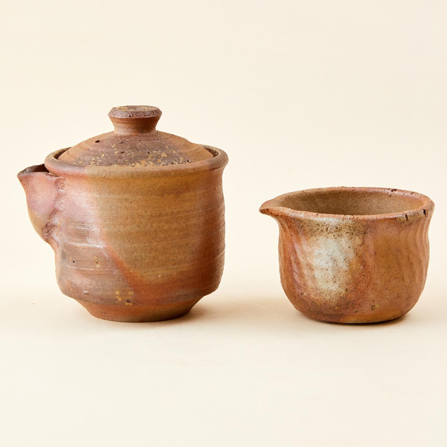 藏家释出|昭和时期 名家组合胡麻落灰备前烧茶具套