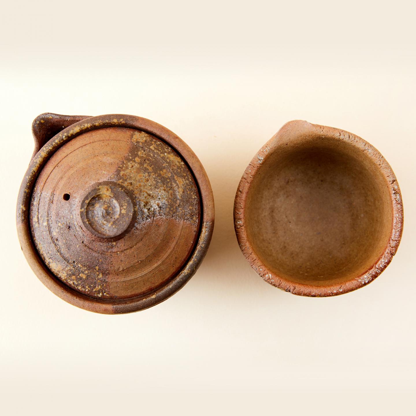 藏家释出|昭和时期 名家组合胡麻落灰备前烧茶具套