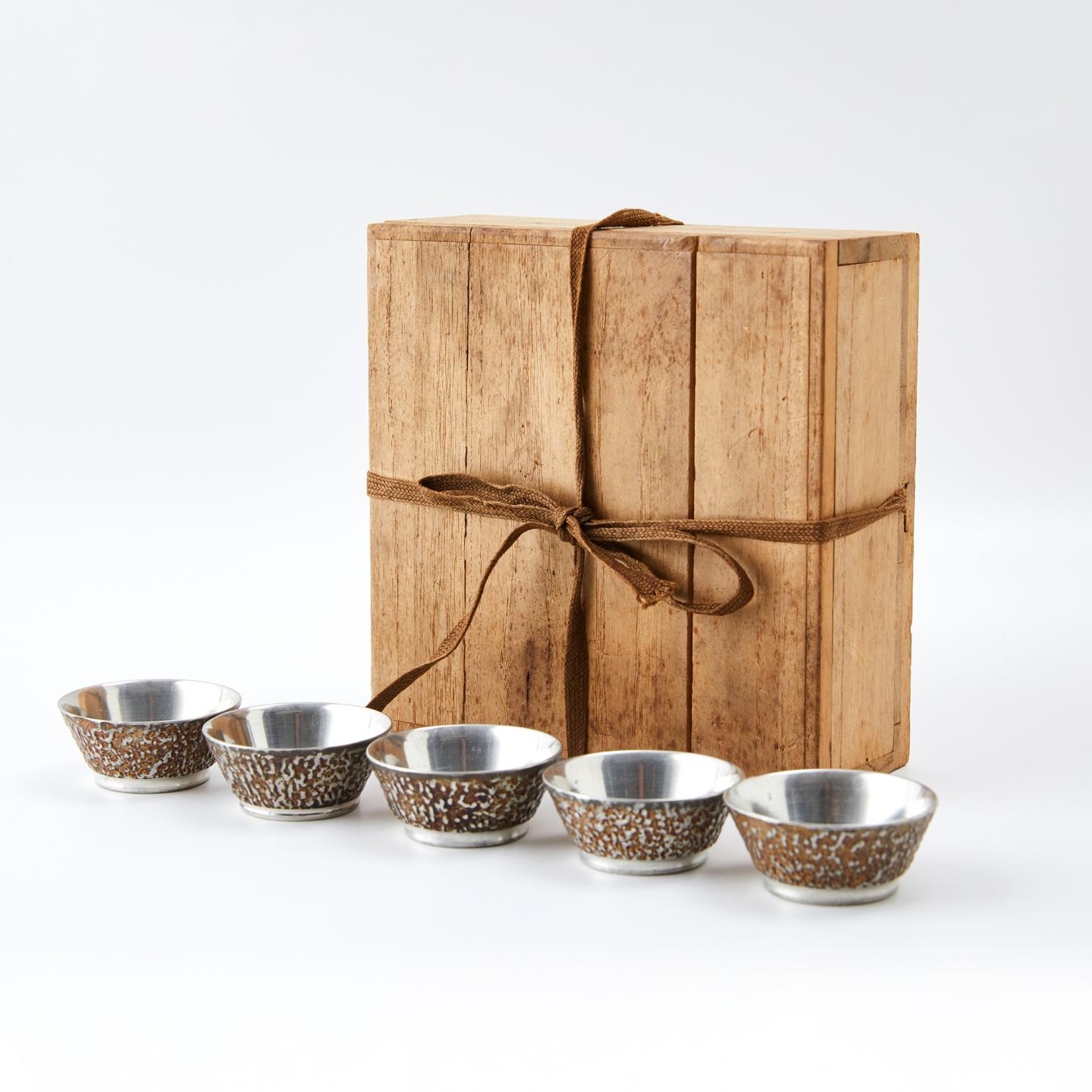 继山造｜大正-昭和时期 岩肌纹老锡杯组