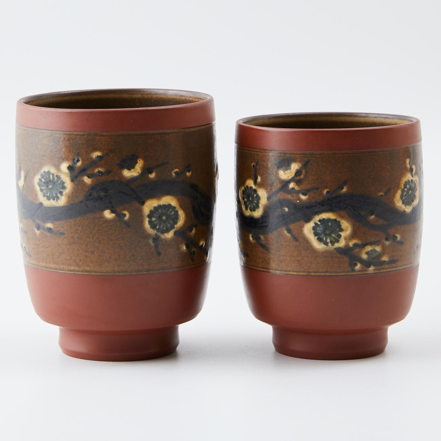 人间国宝伊藤赤水｜昭和时期 佐渡无名异烧梅花汤吞组