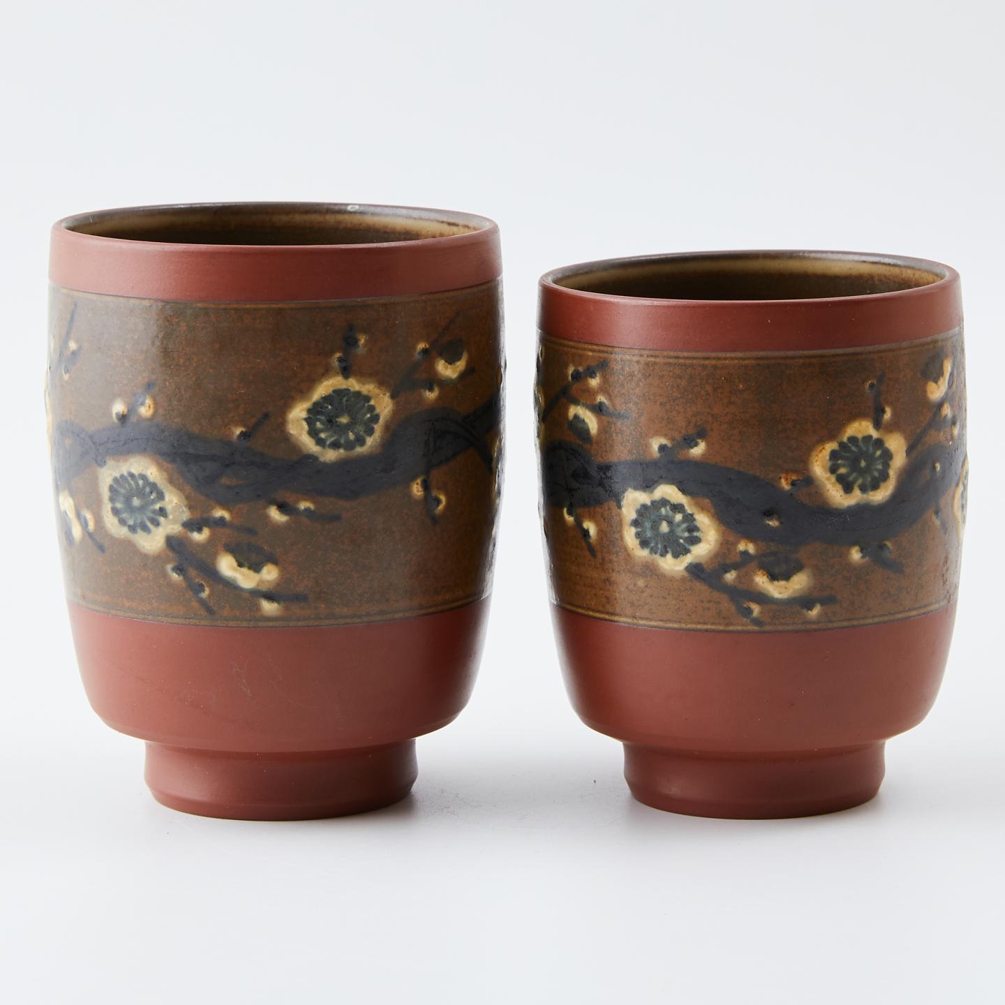 人间国宝伊藤赤水｜昭和时期 佐渡无名异烧梅花汤吞组