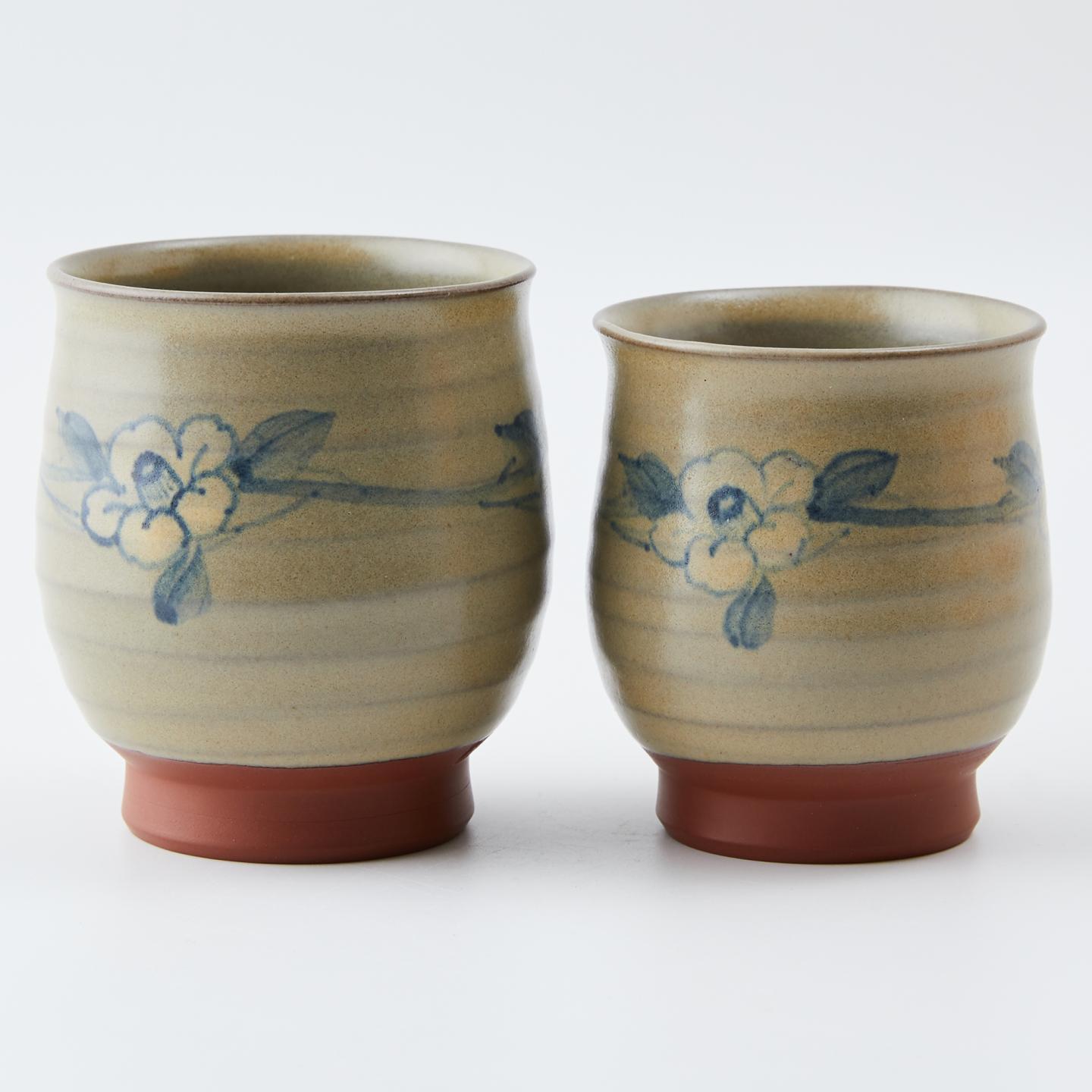 人间国宝伊藤赤水｜昭和时期 佐渡无名异烧青花花卉汤吞组