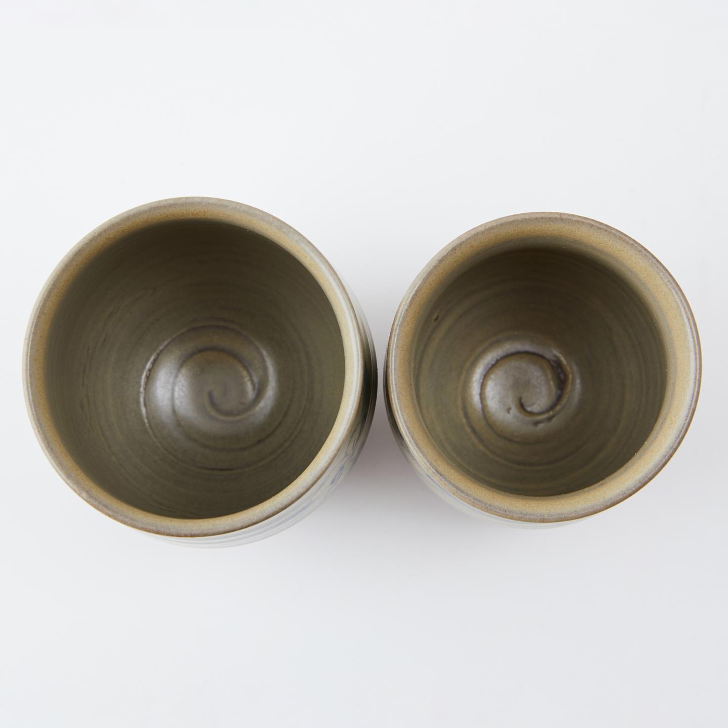 人间国宝伊藤赤水｜昭和时期 佐渡无名异烧青花花卉汤吞组