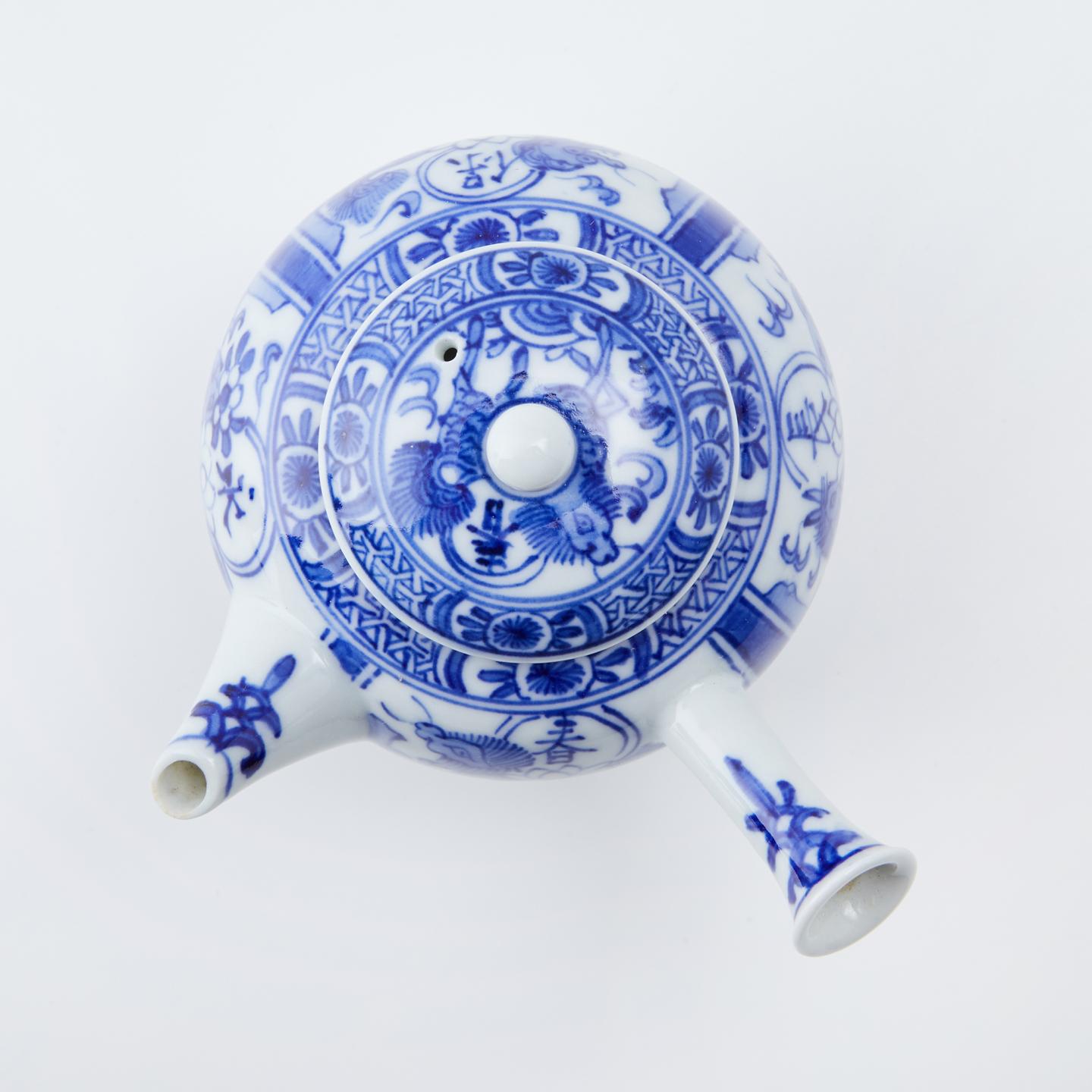 古九谷｜明治时期 青花染付满绘“永保长春”古九谷侧把壶