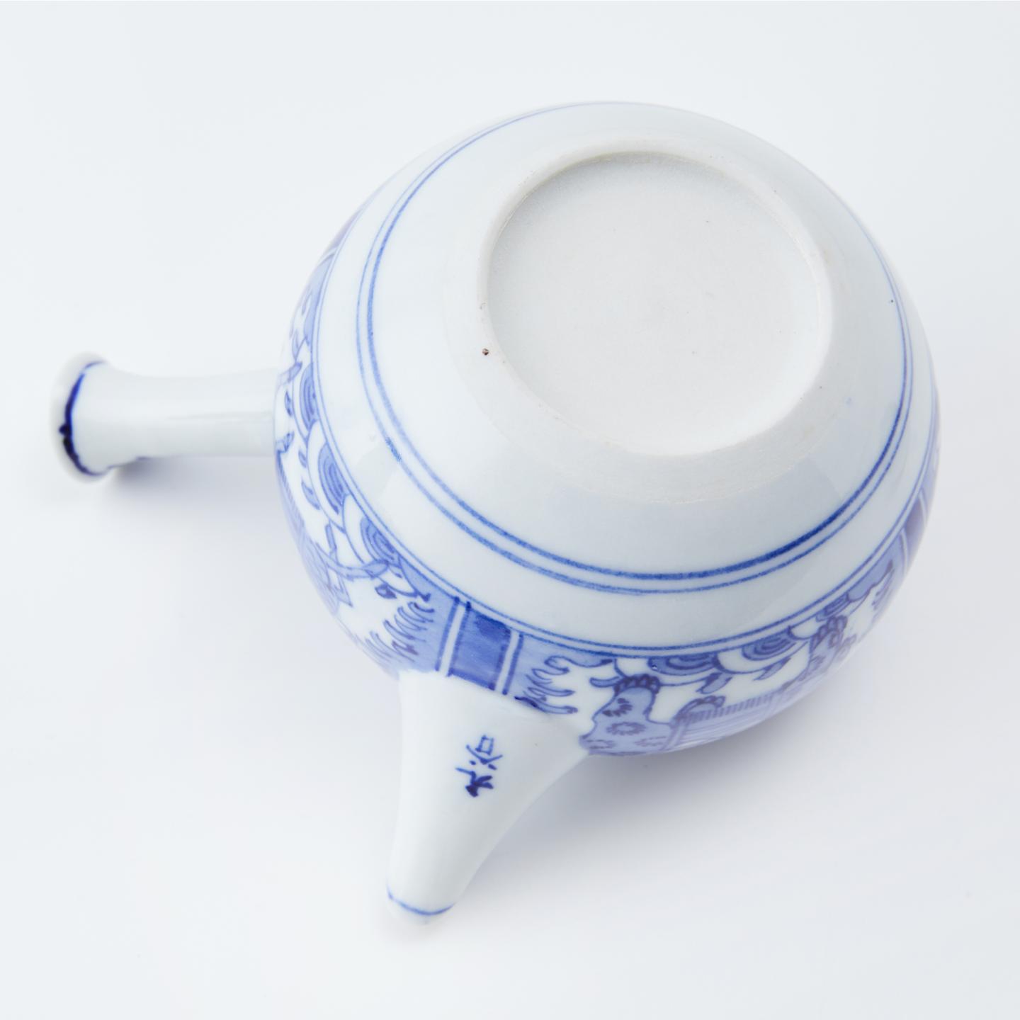 古九谷｜明治时期 青花染付满绘“永保长春”古九谷侧把壶