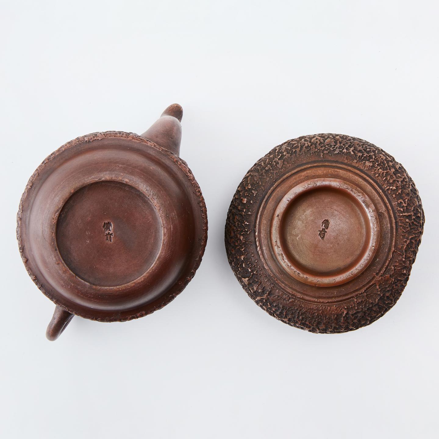 古备前｜明治时期 荒肌纹后手急须茶具套组