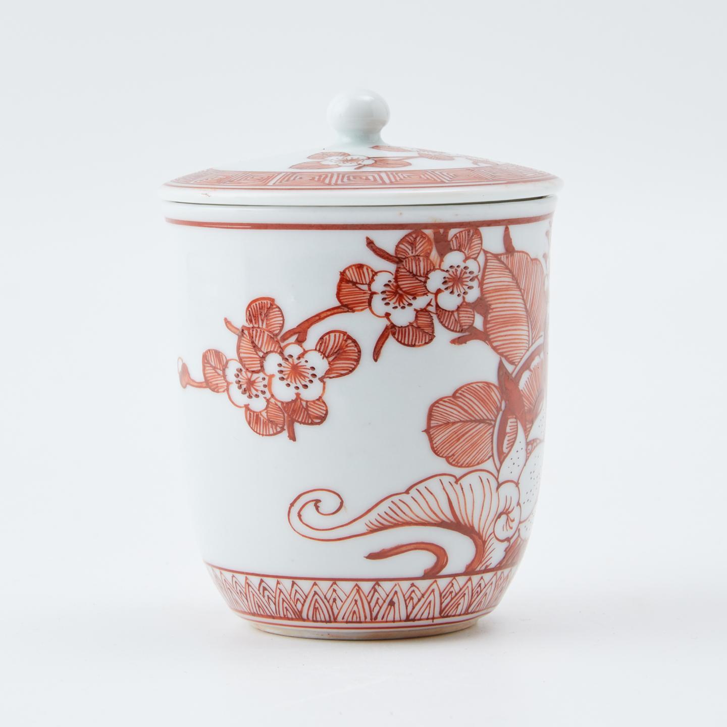 涉草柳造｜明治时期 细密赤绘花卉纹盖杯