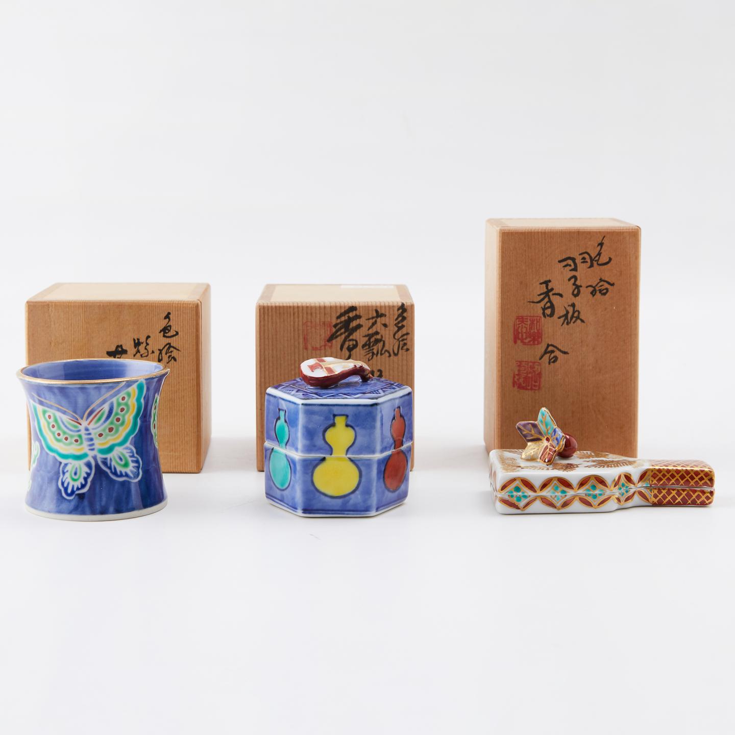 京烧巨匠高野昭阿弥丨昭和时期 色绘香盒盖置组