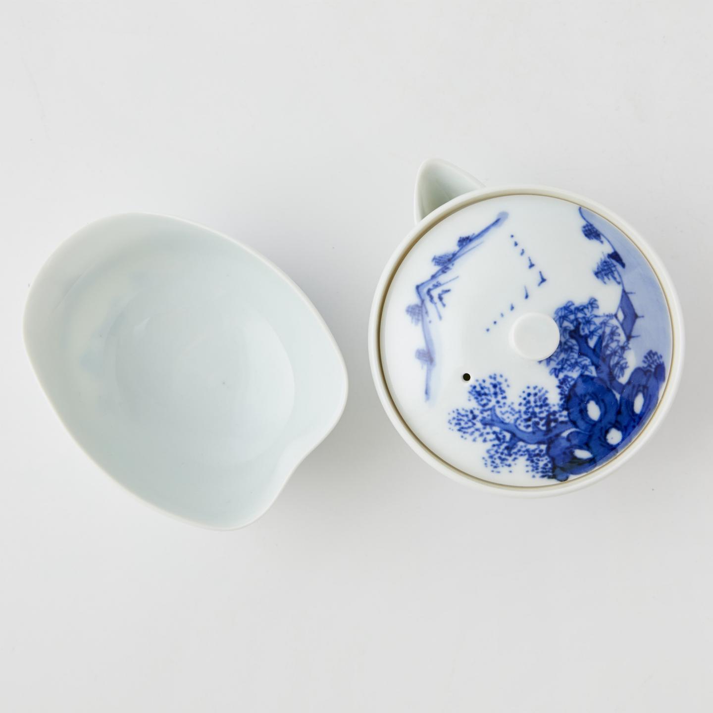 赫烽｜昭和时期 名家作手绘青花染付山水茶器组