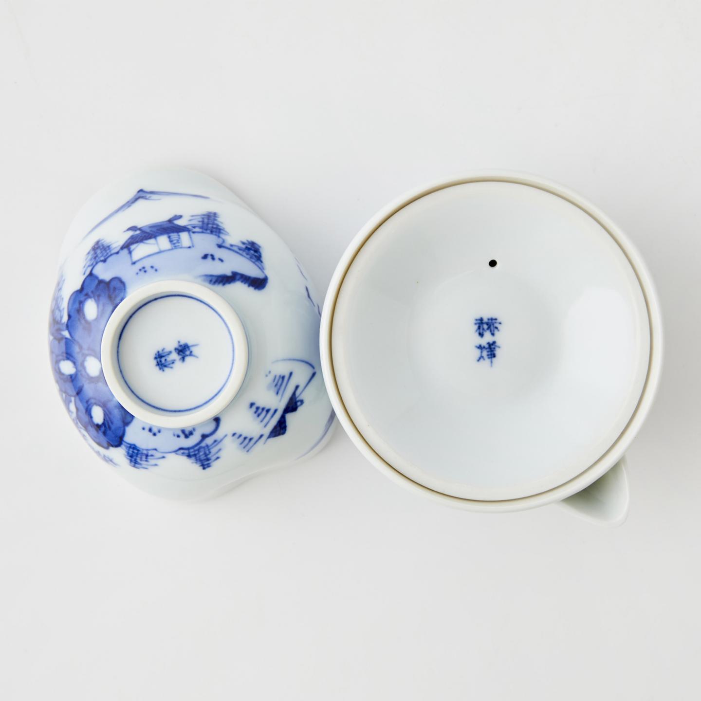 赫烽｜昭和时期 名家作手绘青花染付山水茶器组