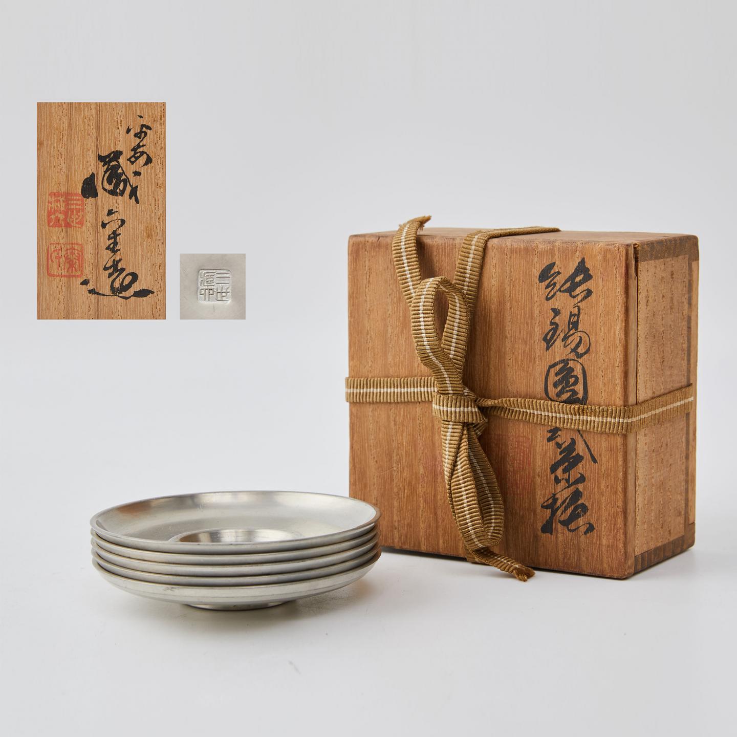 金工巨匠三世藏六｜大正-昭和时期 纯锡圆形茶托5客