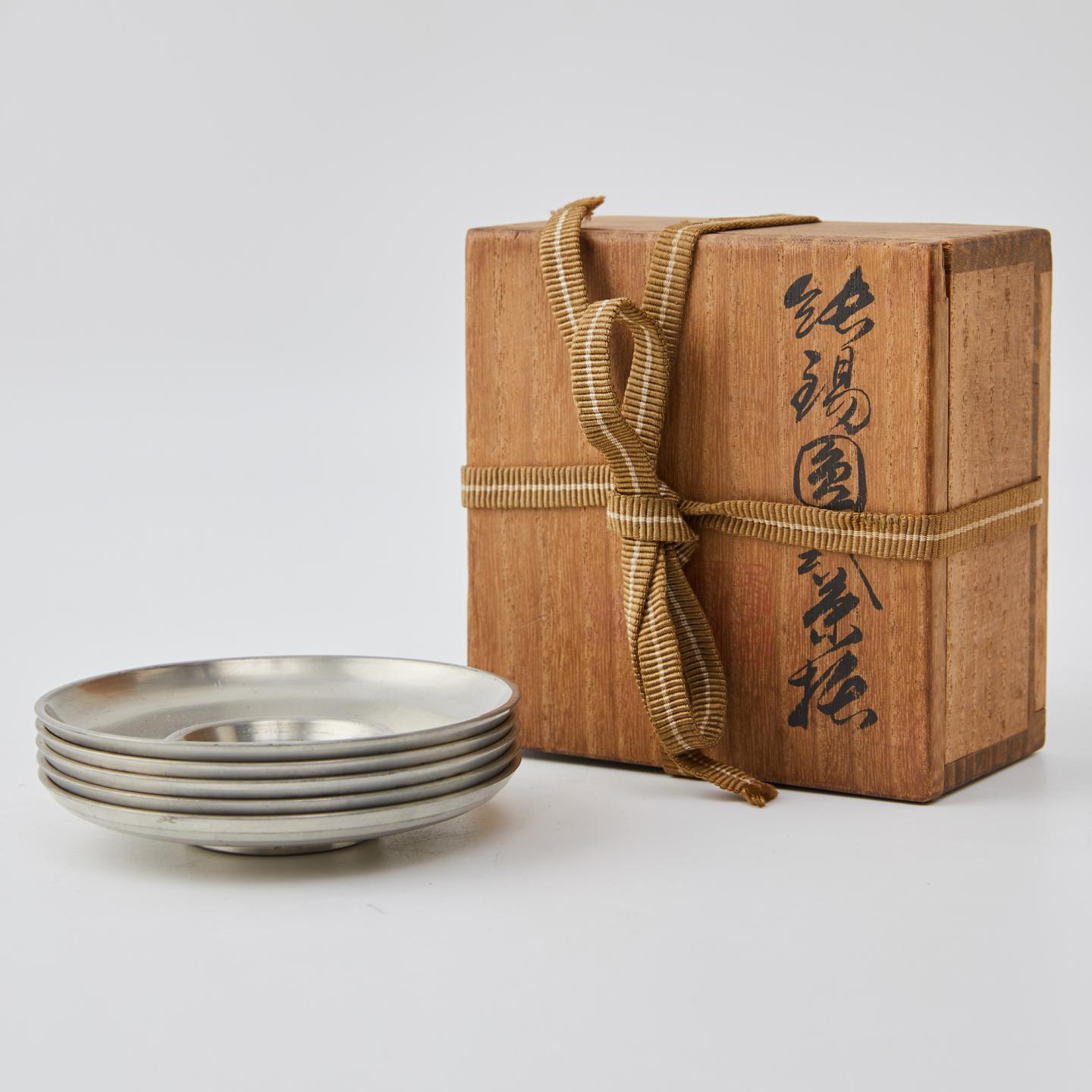 金工巨匠三世藏六｜大正-昭和时期 纯锡圆形茶托5客