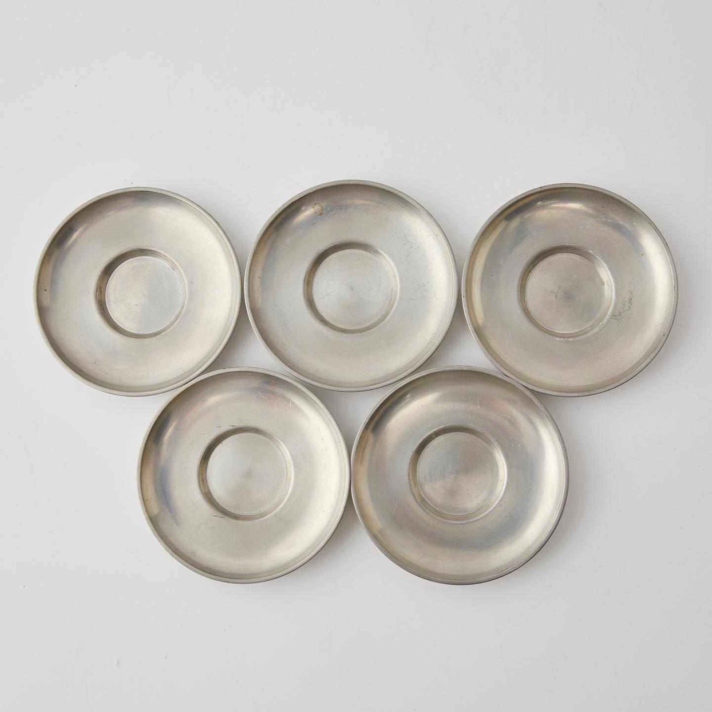 金工巨匠三世藏六｜大正-昭和时期 纯锡圆形茶托5客