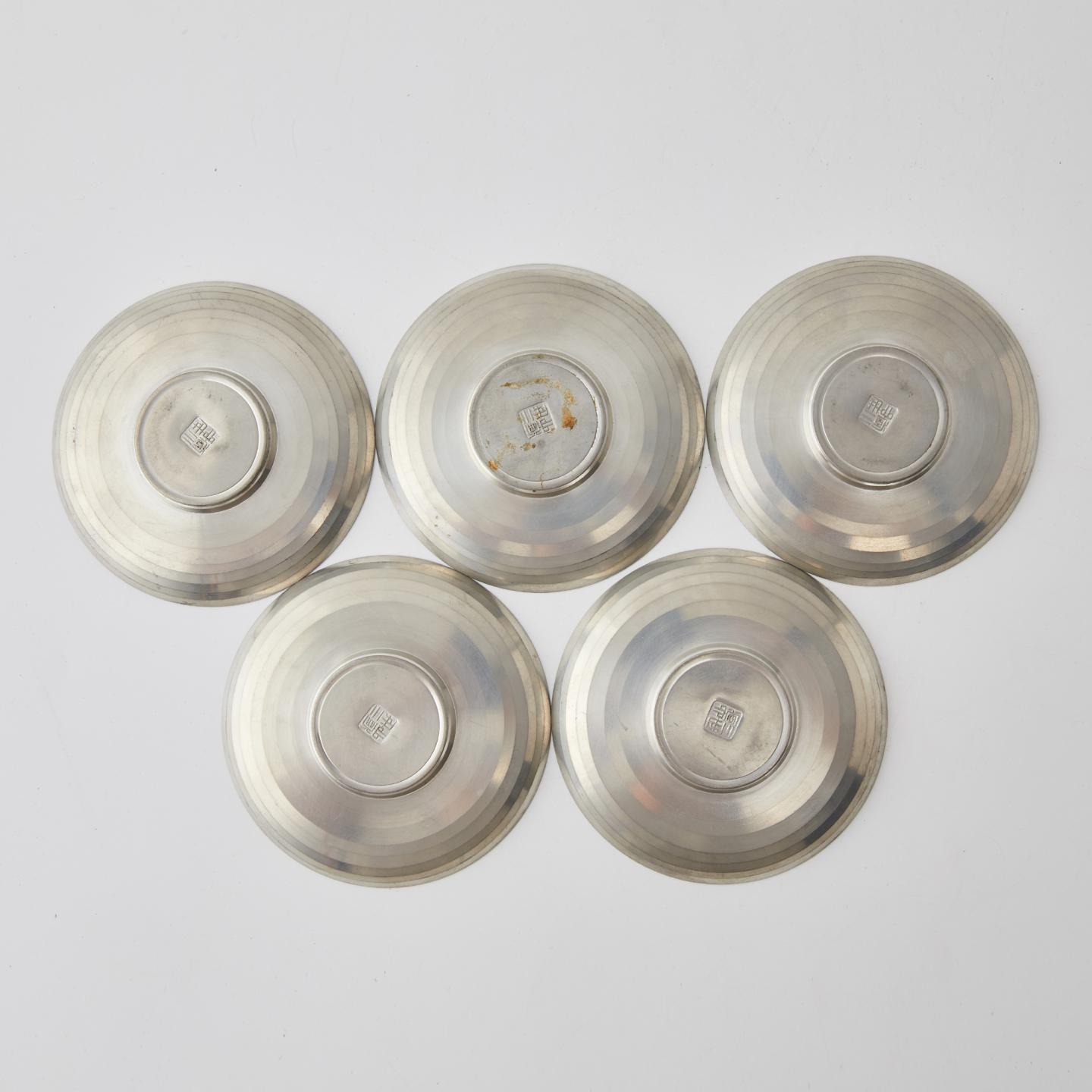 金工巨匠三世藏六｜大正-昭和时期 纯锡圆形茶托5客