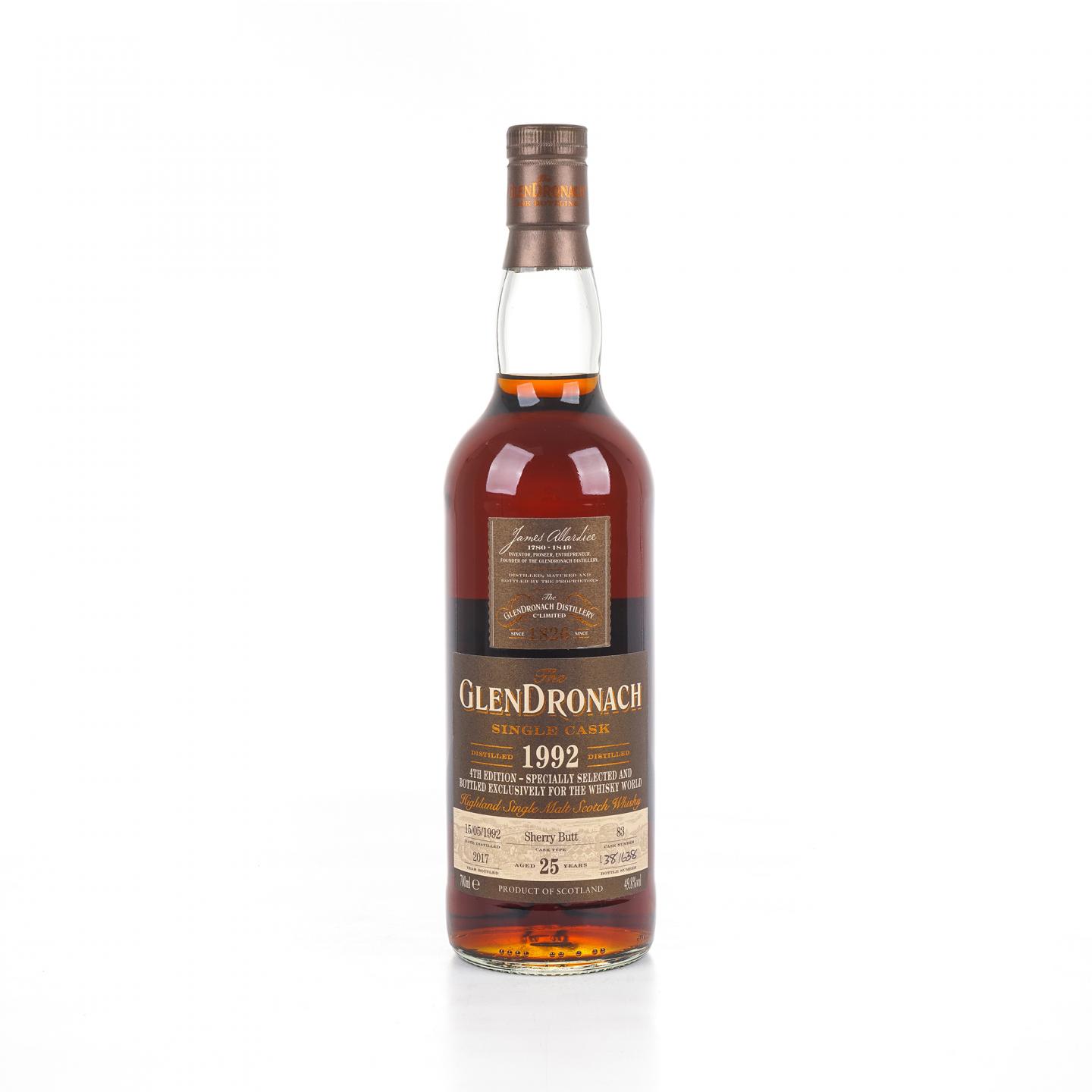 Glendronach 格兰多纳 25年 1992-2017 雪莉桶 单桶#83