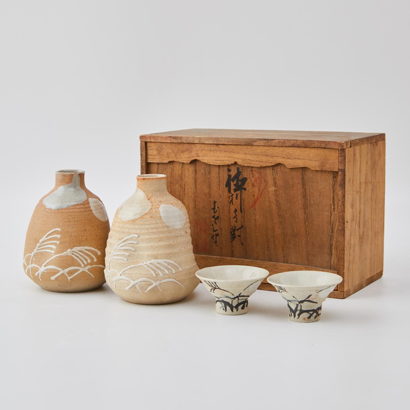 名家作丨大正时期 信乐烧素胎堆釉德利组