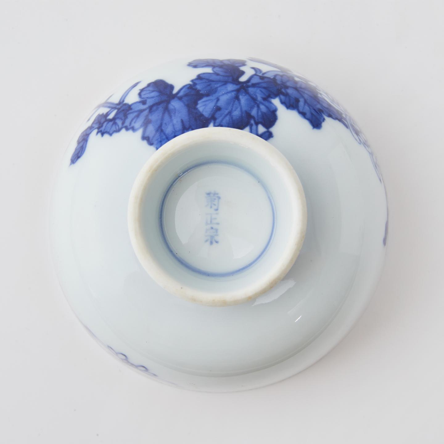 旭昇堂|大正时期 菊正宗金彩染付手绘菊花酒器组